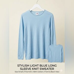 Zara Sky Blue Crew Neck Top